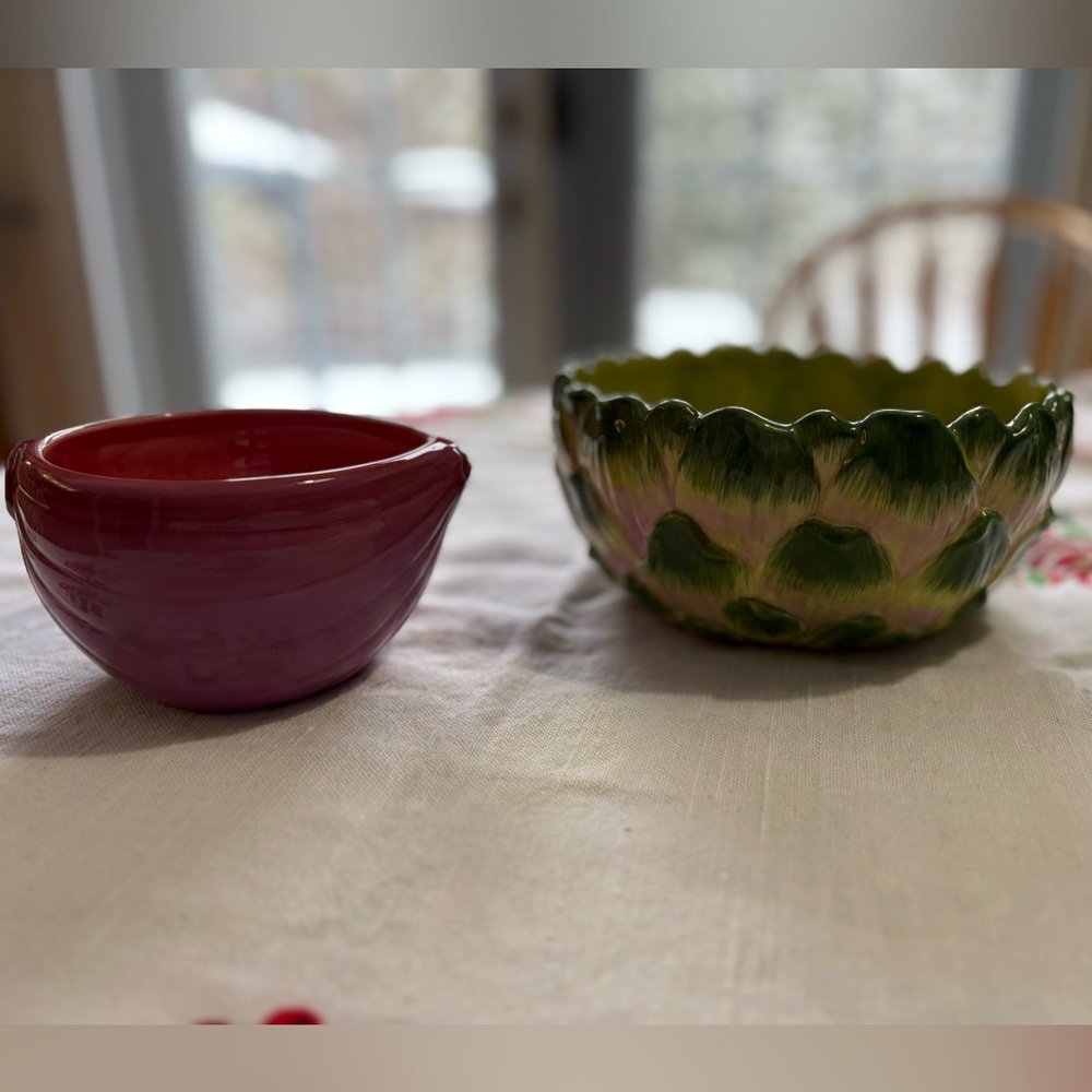 Artichoke and onion shaped dip bowls